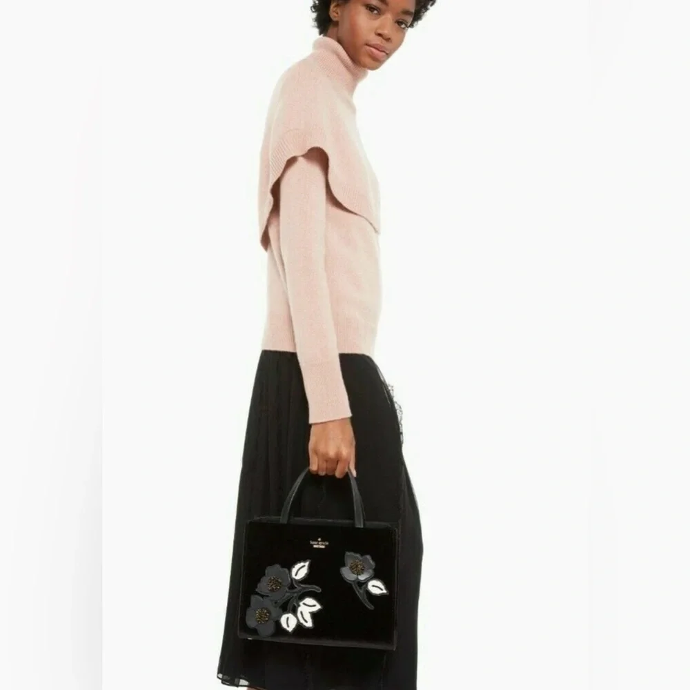 Kate Spade New York Black Cameron Street Embellished Floral Crossbody Purse